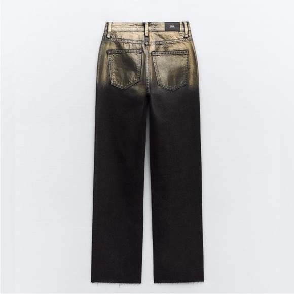 ZARA HIGH WAIST Z1975 STRAIGHT LEG FOIL JEANS 6164/062 - Picture 2 of 6